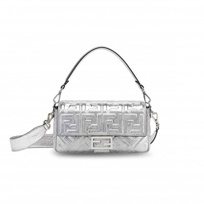 FENDI BAGUETTE MEDIUM SILVER BAG (27*15*6cm) 
